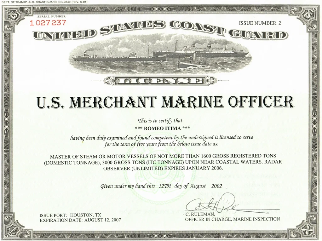 Merchant Marine Master Cert 2002