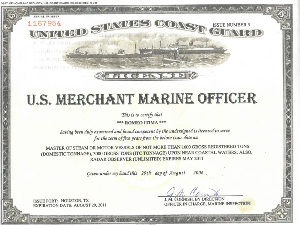 Merchant Marine Master Cert 2006