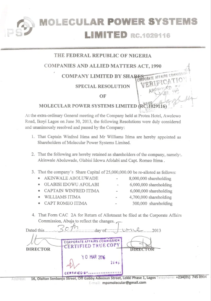 Molecular Power Systems Shareholding Post Rome_s Death Pg 2