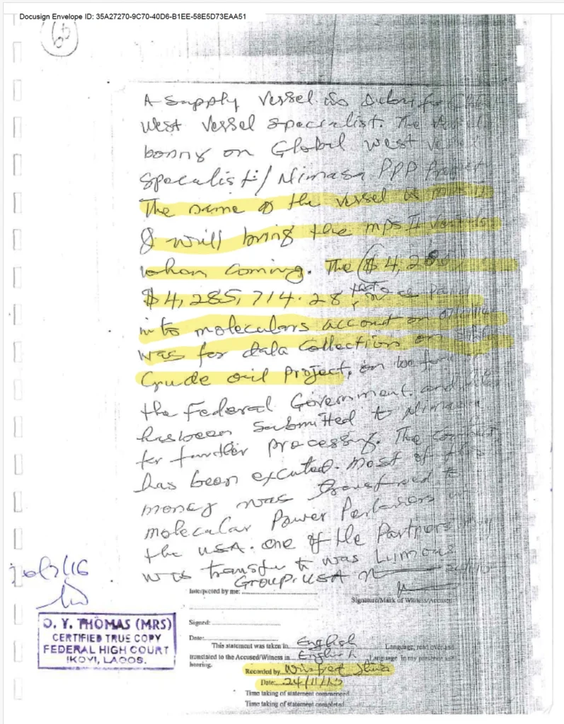 Winfred EFCC Statement MPS Payment