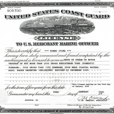 Merchant Marine Master Cert 2001